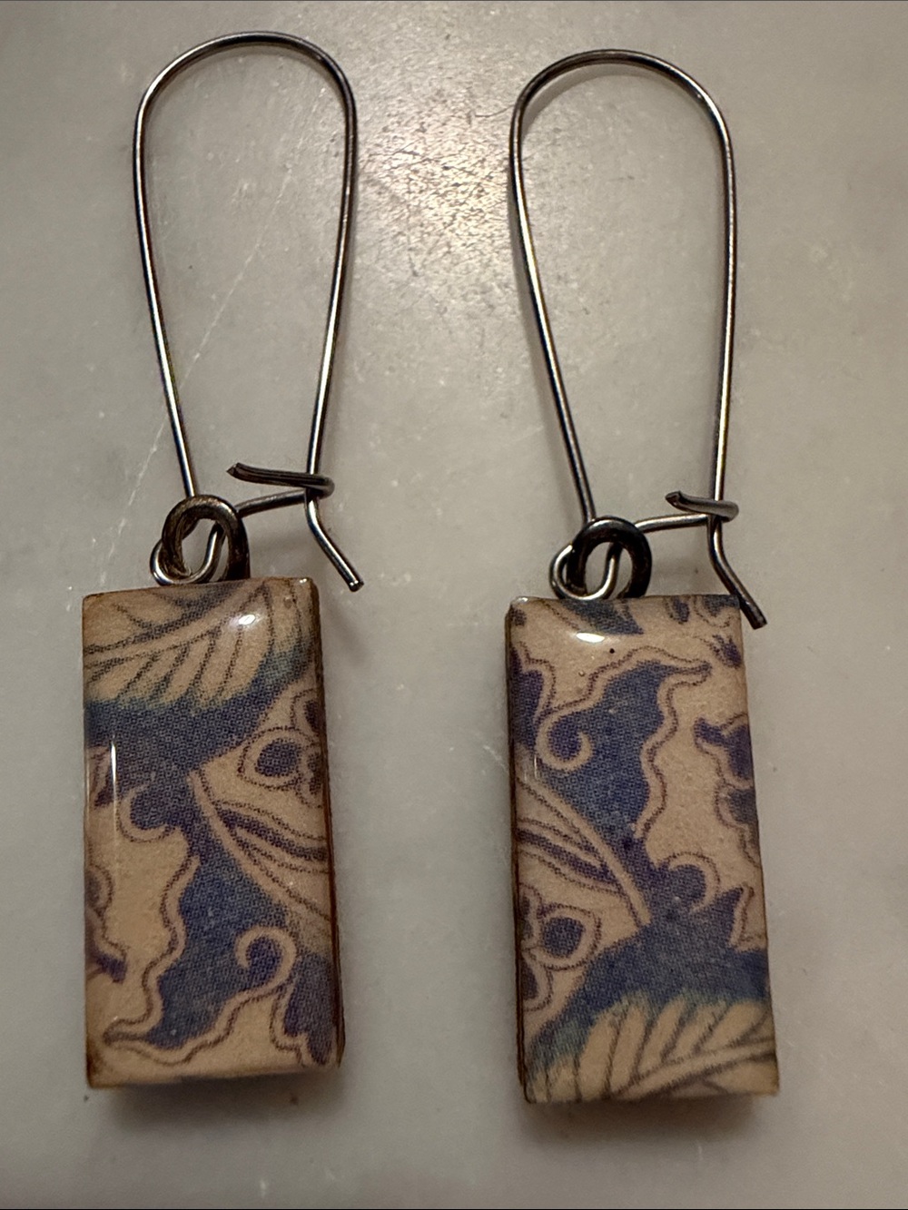 Handcrafted Blue Floral Rectangular Drop Earrings - Women Accessories
